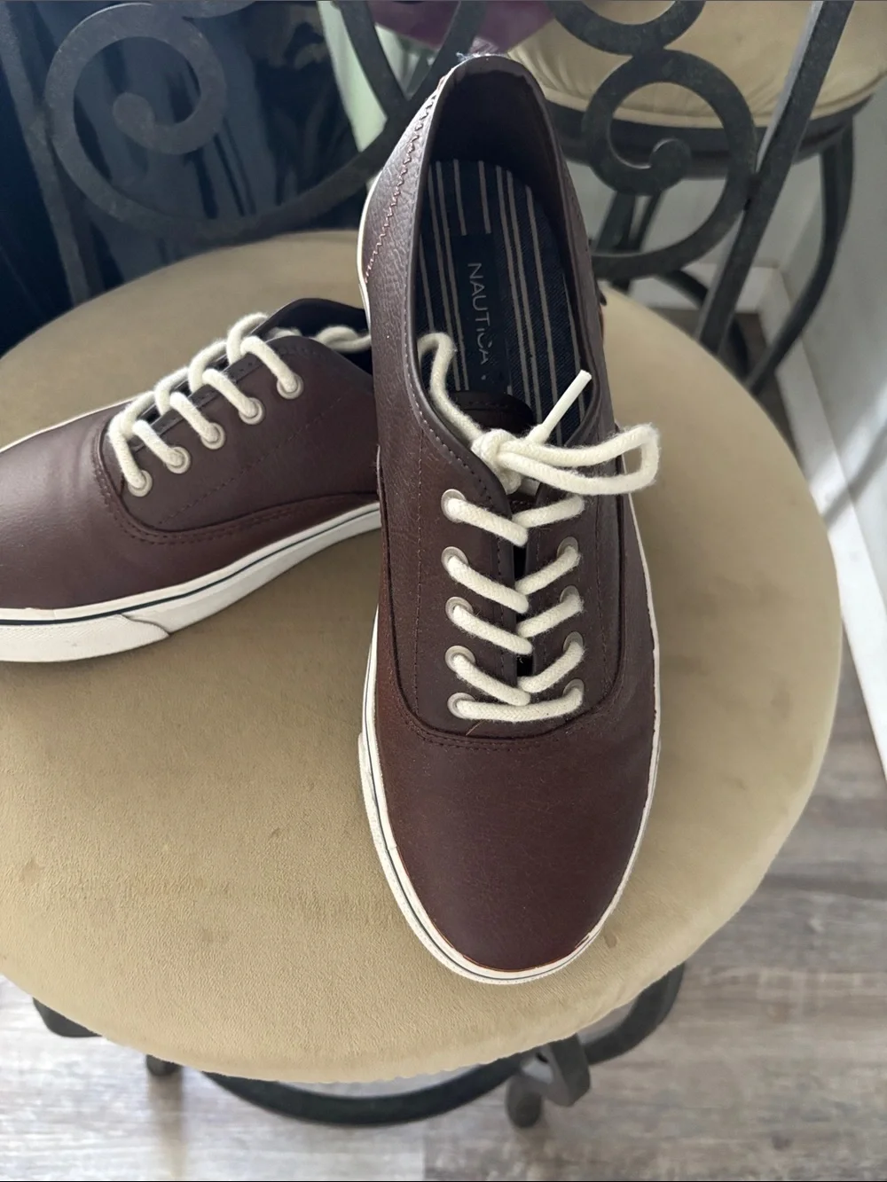 Nautica Brown Canvas Boat Shoes with Cream Laces